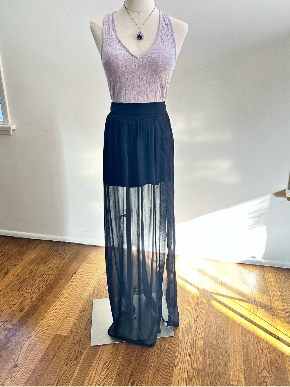 Stoosh Black Sheer Overlay Maxi Skirt Size M Layered Festival Goth Boho